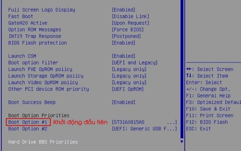 Chỉnh thông số Boot Option #1 và chọn tên ổ cứng SSD mới vừa chuyển Win