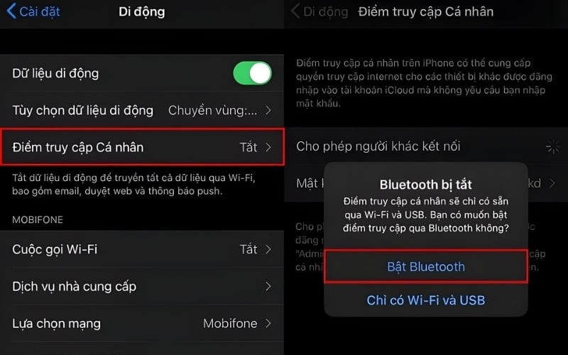 Gạt bật mục Cho phép người khác kết nối