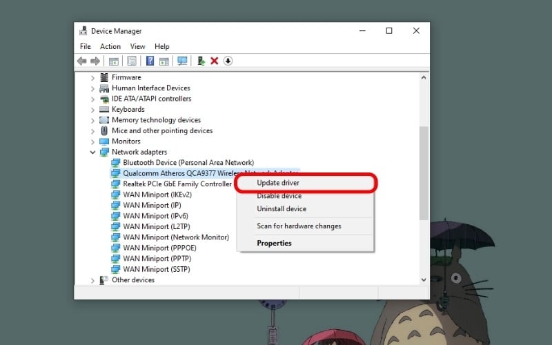 Nhấn chuột phải vào driver và chọn Update driver