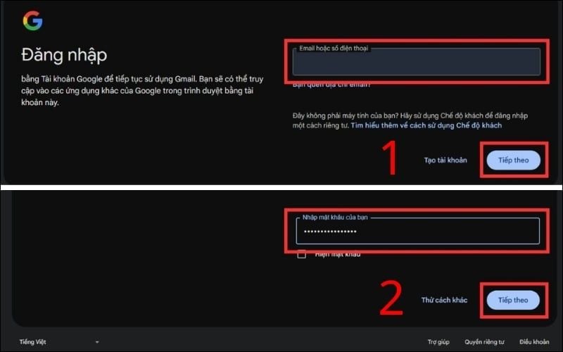 Nhập email hoặc số điện thoại, sau đó nhập mật khẩu để đăng nhập