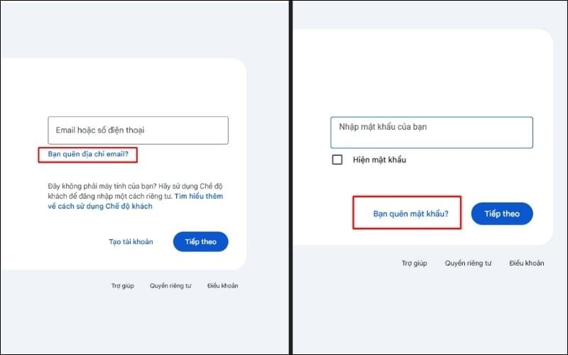 Chọn Bạn quên địa chỉ email hoặc Bạn quên mật khẩu để xác minh thông tin