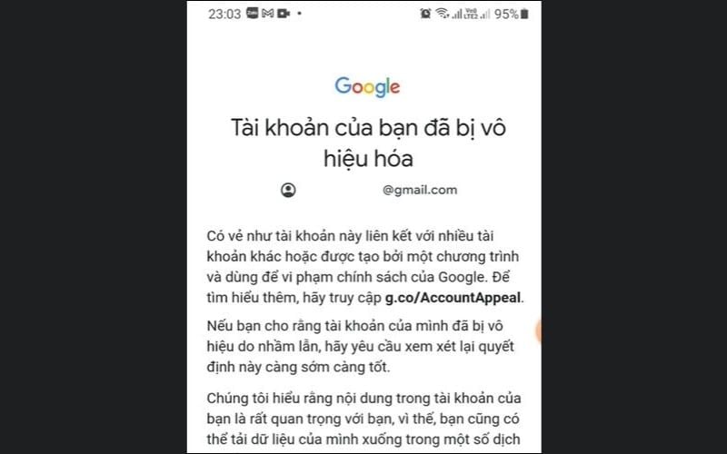 Tài khoản của bạn có thể bị tạm khóa khi Google phát hiện hoạt&nbsp;động bất thường