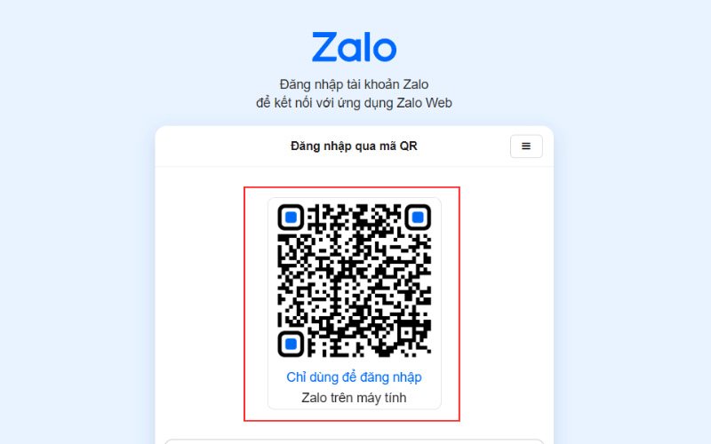Chọn đăng nhập qua mã QR