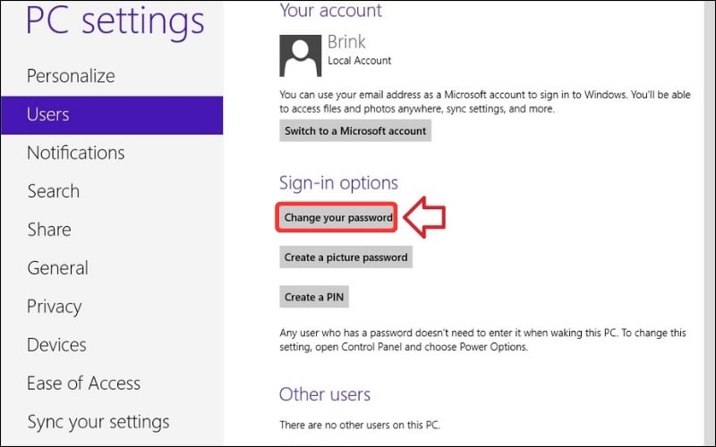 Đặt mật khẩu trên laptop chạy Windows 8