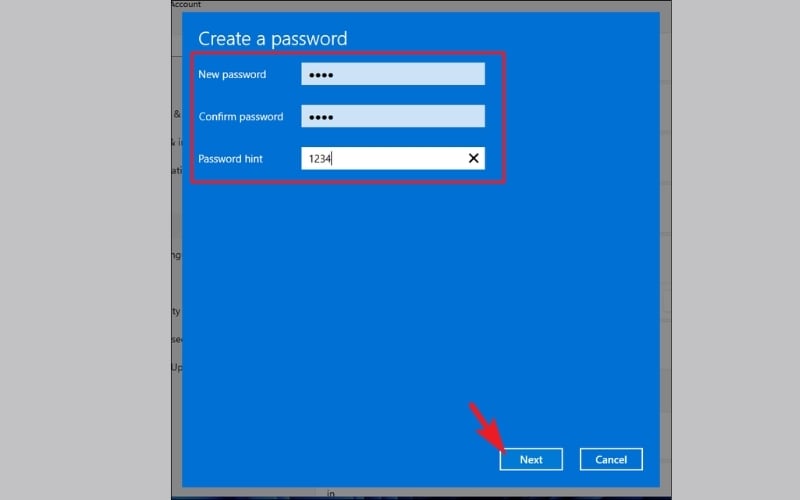 Đặt mặt khẩu máy tính và gợi ý mật khẩu