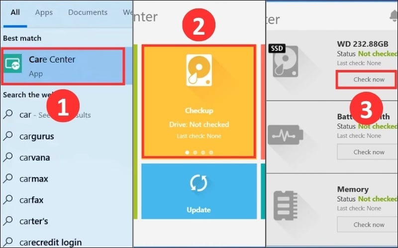 Cách kiểm tra tình trạng sức khỏe của ổ cứng bằng Acer Care Center