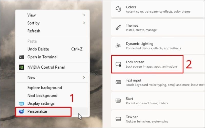 Chọn Personalize và click vào&nbsp;mục Lock screen
