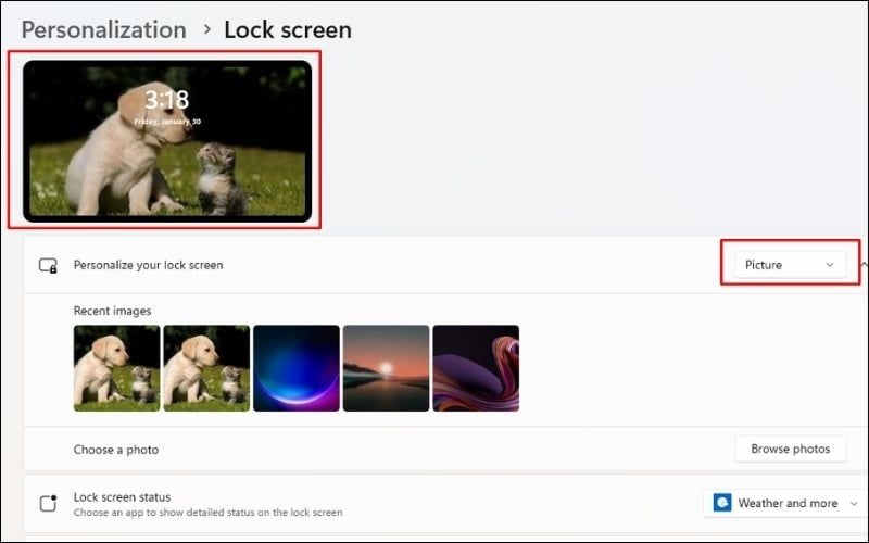Tùy chọn Picture sẽ hiển thị duy nhất 1 tấm hình&nbsp;cố định