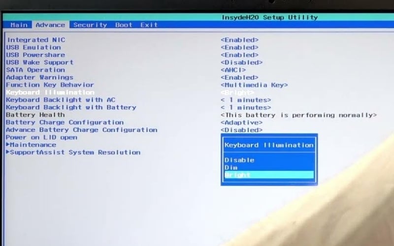 Tìm các mục có tên như Keyboard Illumination&nbsp;hoặc Keyboard Backlight