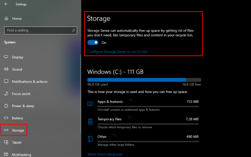 Kích hoạt tính năng Storage Sense tự động