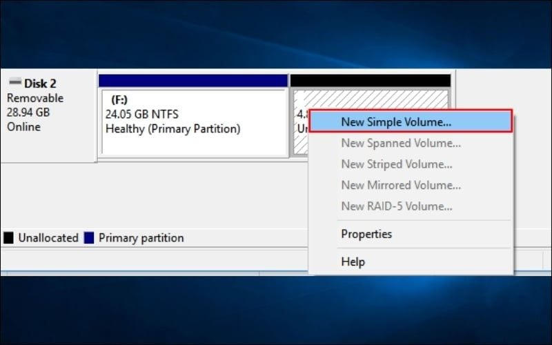 Chọn New Simple Volume và ấn Next liên tục