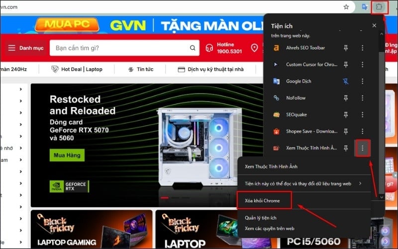 Quản lý và xóa các tiện ích mở rộng