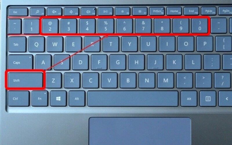 Sử dụng tổ hợp phím Shift và hàng phím số để gõ lý tự đặc biệt