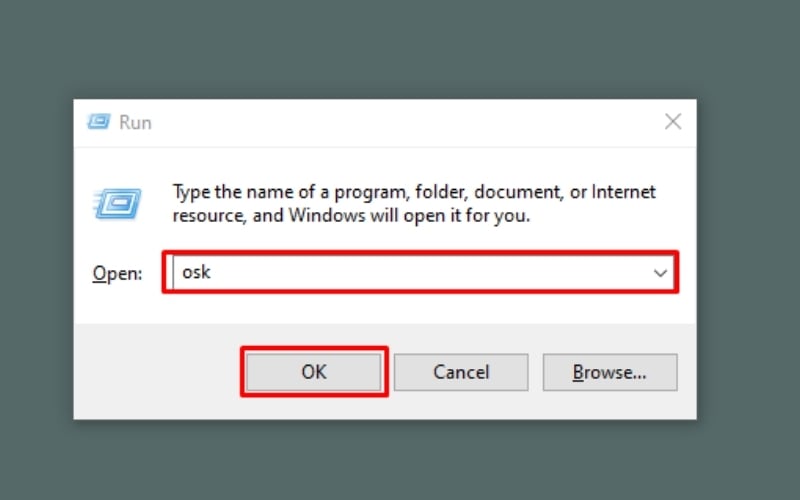 Nhập osk vào ô Open và nhấn Enter&nbsp;hoặc OK