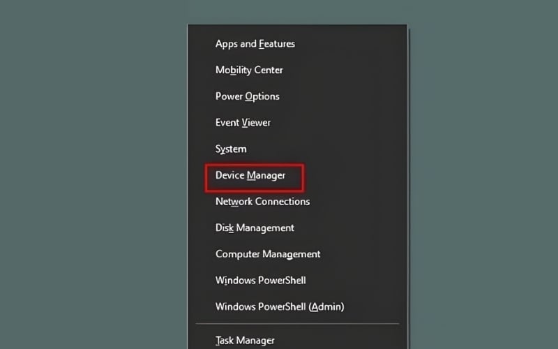 Nhấn chuột phải vào nút Start và chọn Device Manager