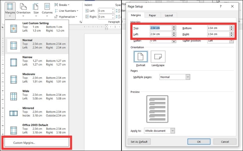 Tùy chỉnh lề theo quy định Custom Margins