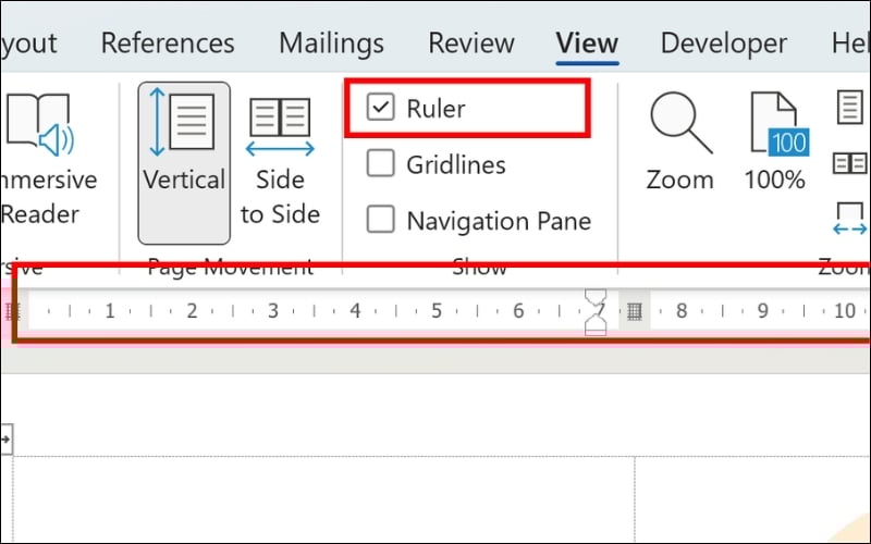 Thanh thước Ruler để căn đoạn, đặt tab