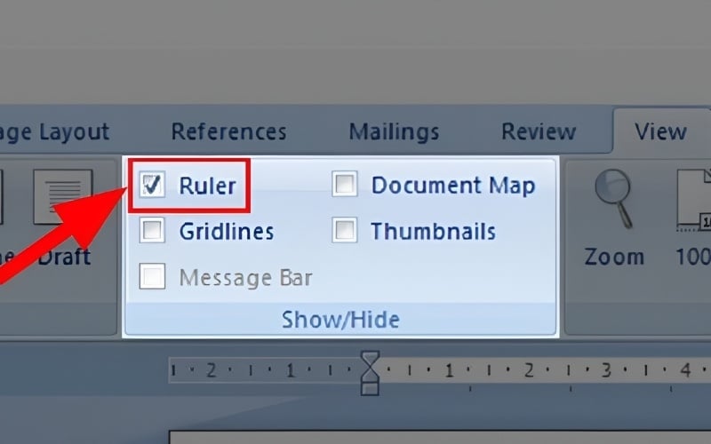 Cách hiện thanh Ruler trên Word 2007