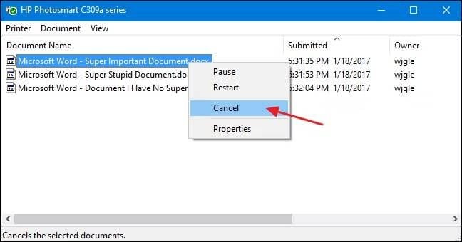 Cách hủy lệnh trực tiếp từ hàng đợi in (cách cơ bản)