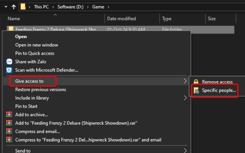 Chọn Give access to > Specific people