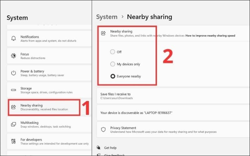 Chọn Everyone nearby tại mục&nbsp;Nearby Sharing