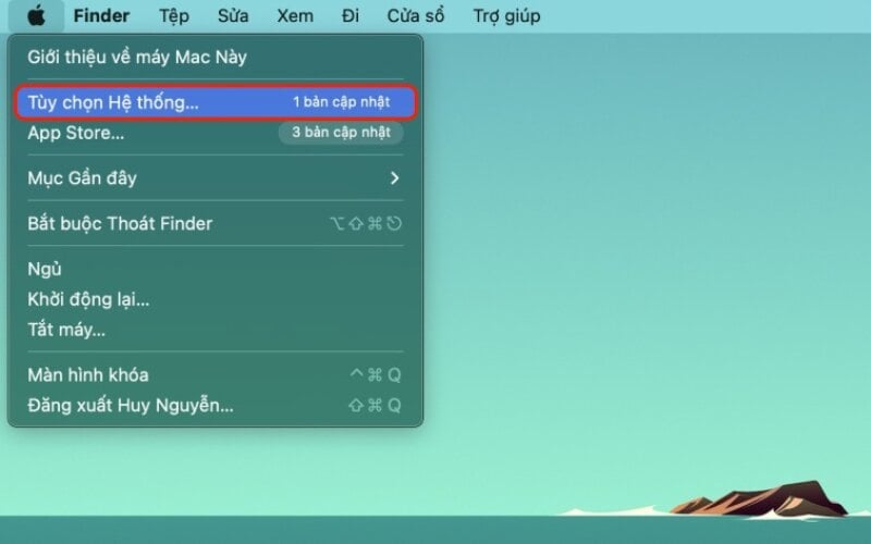 Nhấp vào logo Apple ở góc trái và chọn Tuỳ chọn Hệ thống