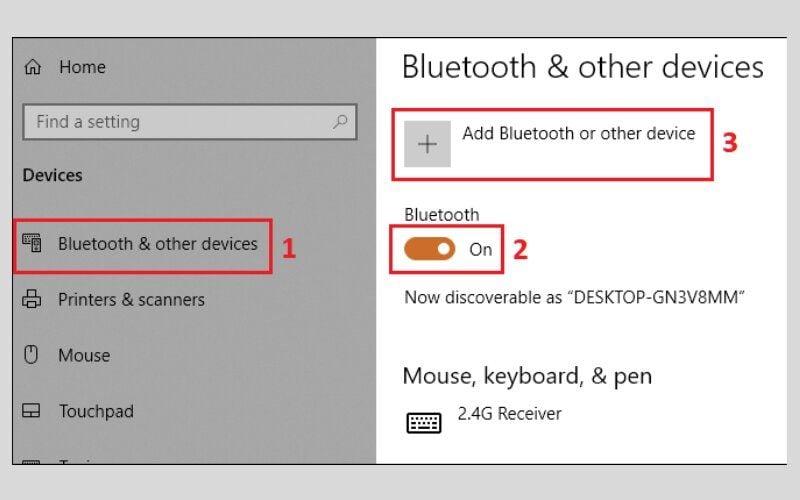 Chọn&nbsp;Add Bluetooth or other device > Bluetooth