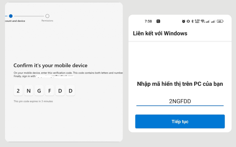 Nhập mã PIN trên thiết bị Android để hoàn tất kết nối
