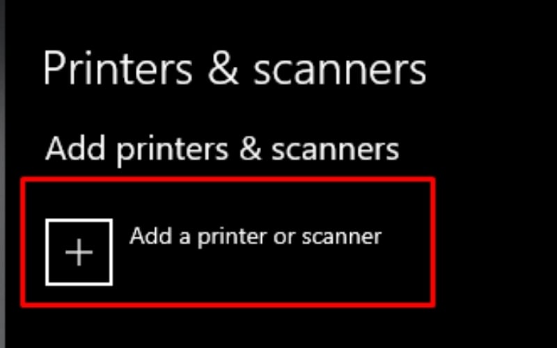 Nhấn Add a printer or scanner để Windows tìm kiếm các máy in xung quanh