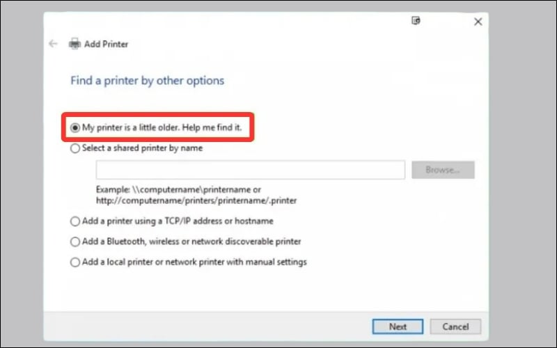 Chọn My printer is a little older. Help me find it