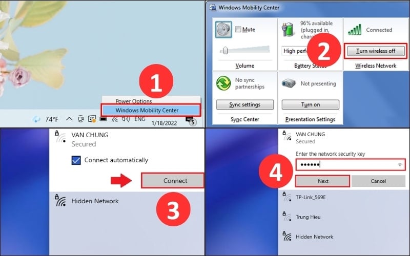 Các bước kết nối WiFi cho laptop Acer Windows 7