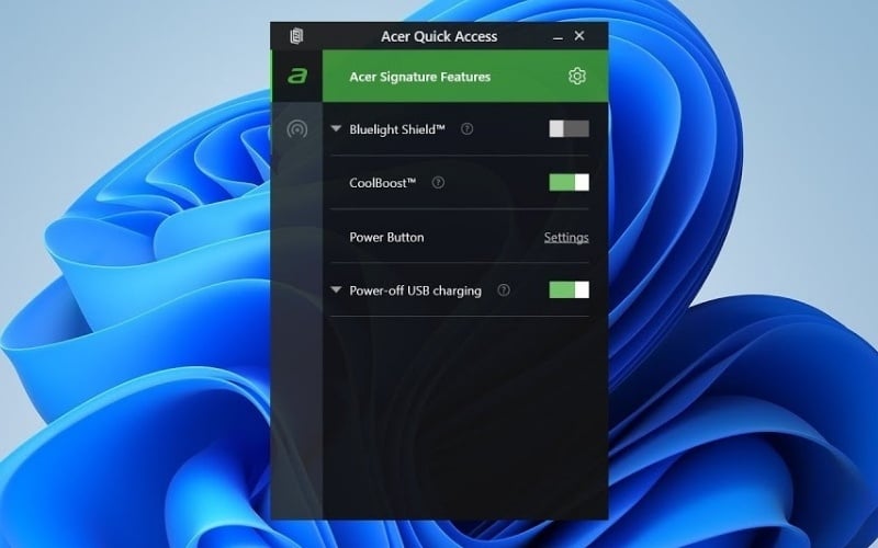 Acer Quick Access tích hợp các tính năng như&nbsp;Power-off USB Charging và&nbsp;BlueLightShield