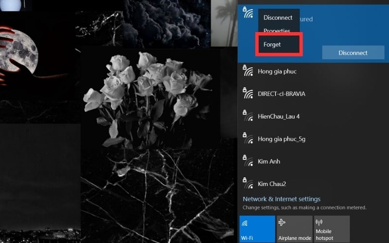 Nhấn Forget với tên mạng đang bị lỗi