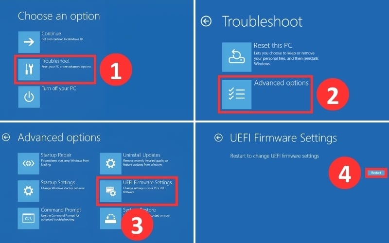 Chọn Restart trong mục UEFI Firmware Settings