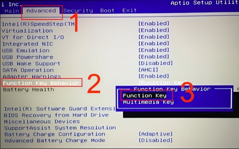 Chọn Function Key trong tab Advanced