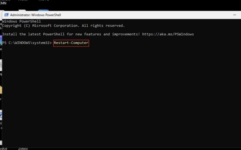 Khởi động lại laptop bằng Windows PowerShell