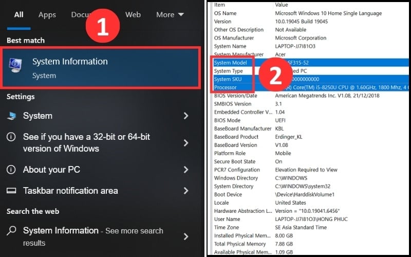 Kiểm tra đời máy Acer trong&nbsp;System Information