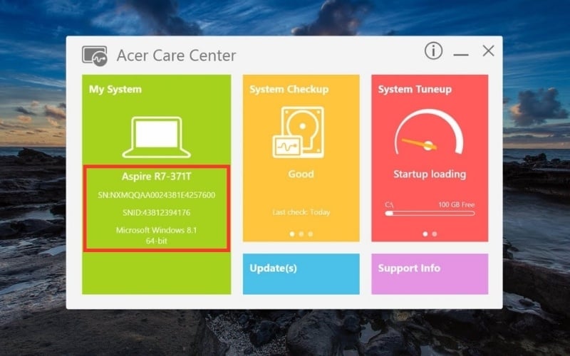 Kiểm tra đời máy Acer bằng phần mềm Acer Care Center trong mục System
