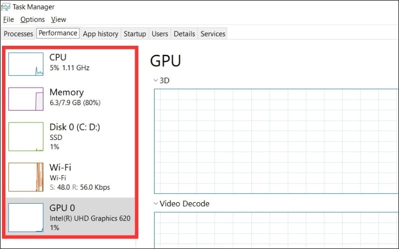 Sử dụng Task Manager kiểm tra hiệu năng thực tế