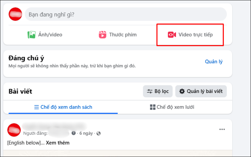 Chọn&nbsp;Video trực tiếp để vào giao diện livestream