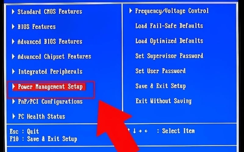 Tìm đến các tab có tên như System Configuration, Power Management Setup hoặc Advanced