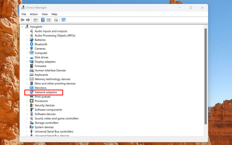 Mở rộng mục Network adapters