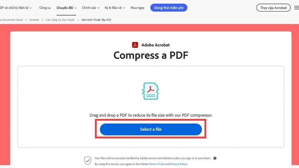 Nén file PDF bằng Adobe Acrobat Online