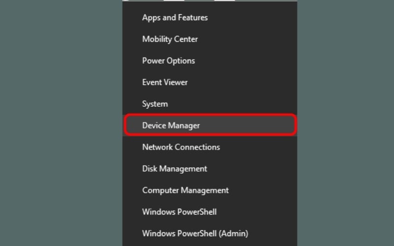 Nhấn chuột phải vào nút Start ở góc dưới bên trái màn hình và chọn Device Manager