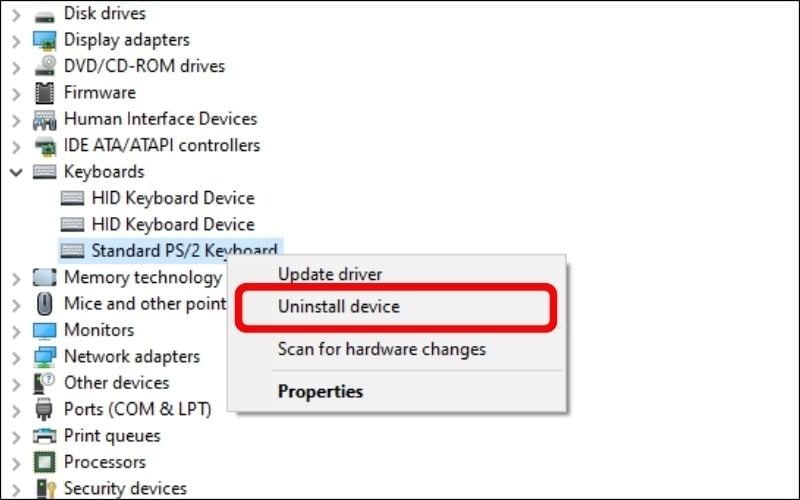 Chọn Uninstall device