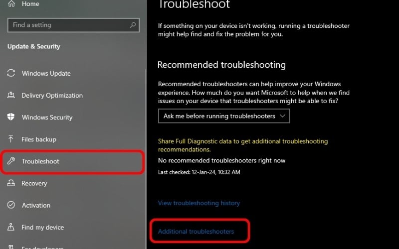 Chọn Additional troubleshooters
