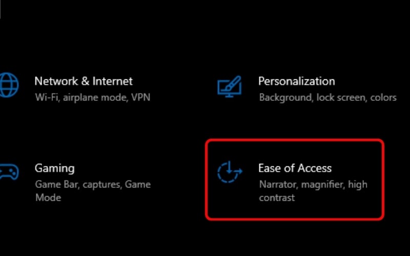 Mở Settings và truy cập vào mục Ease of Access