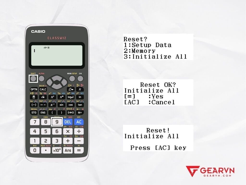 Reset máy tính Casio fx-580VN X bằng tổ hợp phím - GEARVN