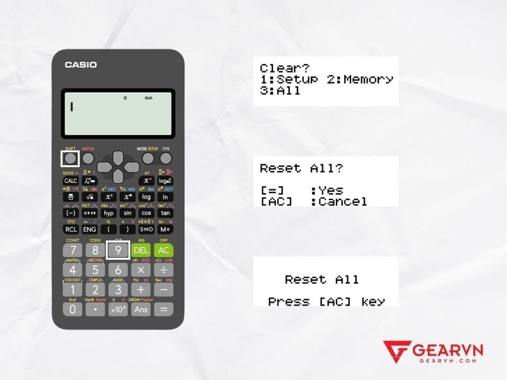 Reset máy tính Casio fx-570VN Plus bằng tổ hợp phím - GEARVN