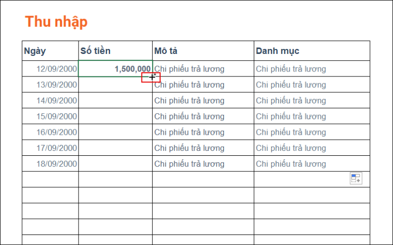 Kéo dấu cộng nhỏ&nbsp;xuống để sao chép công thức